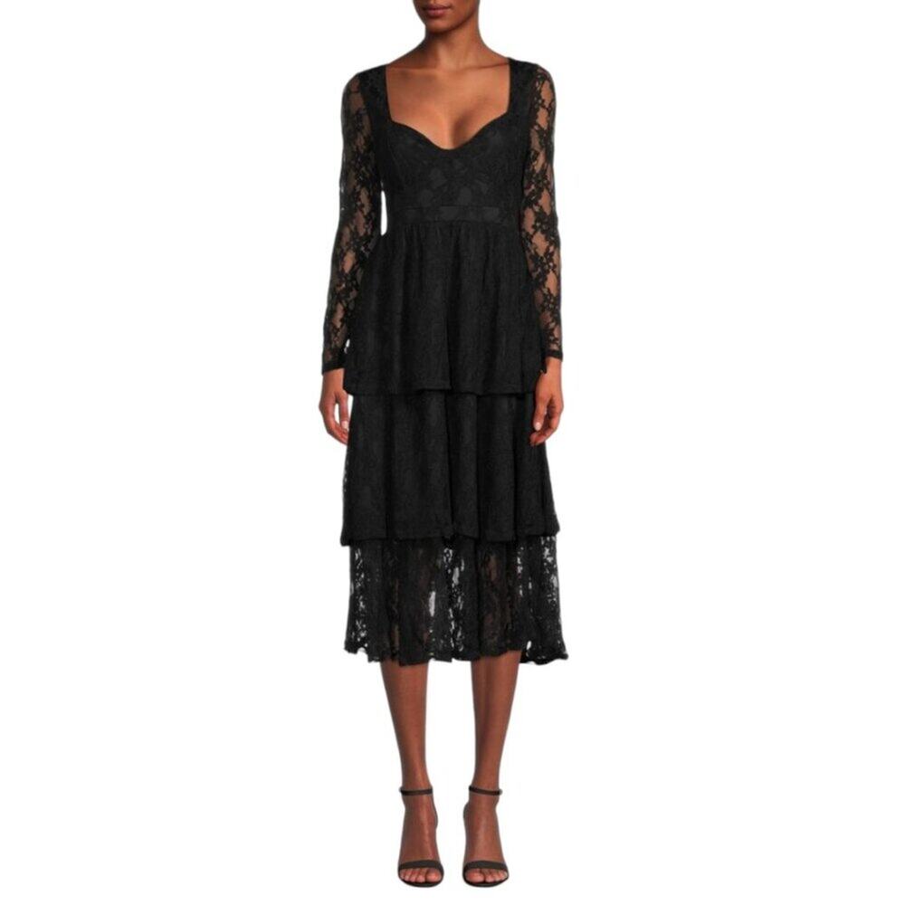 NSR Nikki Lace Long Sleeve Dress Black Size Medium NWOT $105 MSRP